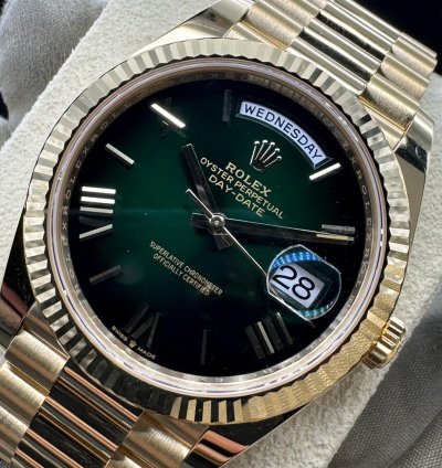 Rolex Day-date 40 Green Ombre Roman Dial Unworn