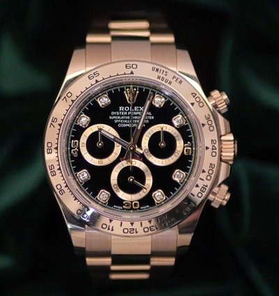 Rolex Daytona Full Set Mint Daytona 40mm Black Dial Diamond Markers Rose Gold 116505