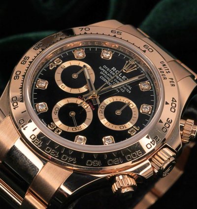 Rolex Daytona Full Set Mint Daytona 40mm Black Dial Diamond Markers Rose Gold 116505