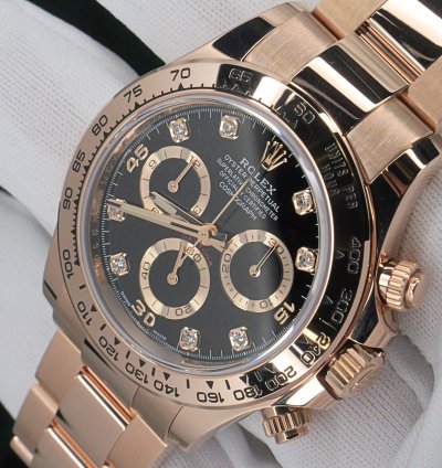 Rolex Daytona Full Set Mint Daytona 40mm Black Dial Diamond Markers Rose Gold 116505