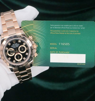 Rolex Daytona Full Set Mint Daytona 40mm Black Dial Diamond Markers Rose Gold 116505