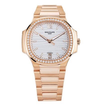 Patek Philippe Nautilus 7118 1200r-001 Tiffany Stamp 18k Rose Gold Diamond Bezel Silver Dial 35 Mm