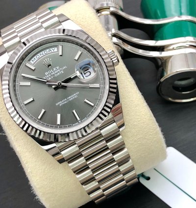 Rolex Day-date 40 Grey Index Dial White Gold President
