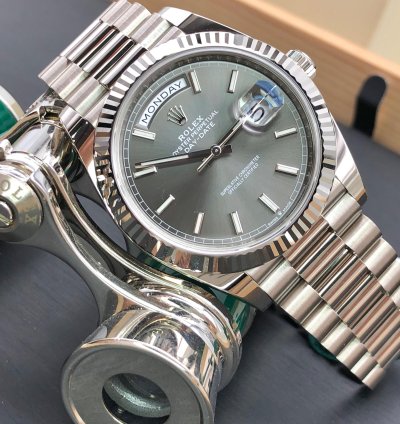 Rolex Day-date 40 Grey Index Dial White Gold President