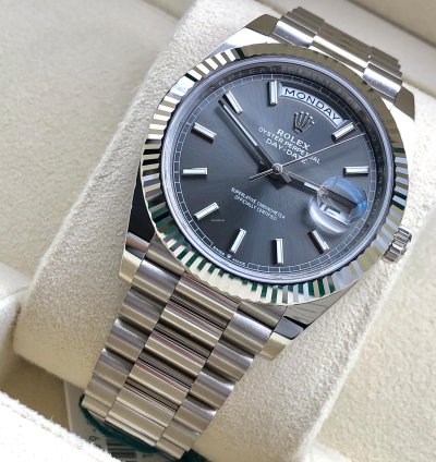 Rolex Day-date 40 Grey Index Dial White Gold President
