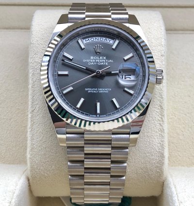Rolex Day-date 40 Grey Index Dial White Gold President
