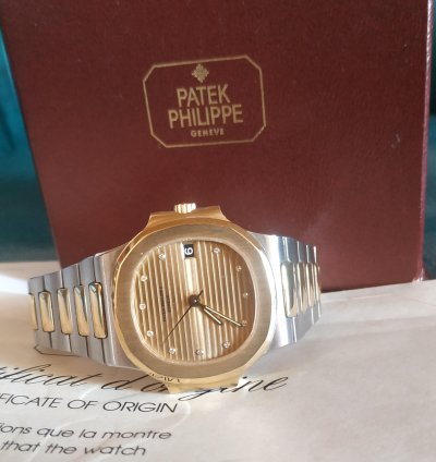 Patek Philippe Nautilus Acciaio Oro Raro Quadrante Oro Con Indici Brillanti