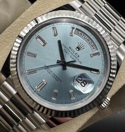 Rolex Day-date 40 Ice Blue Diamond Baguette Dial Unworn