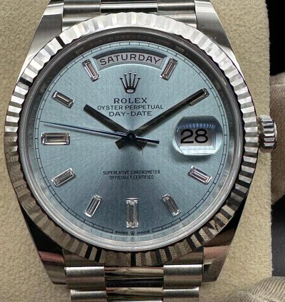 Rolex Day-date 40 Ice Blue Diamond Baguette Dial Unworn