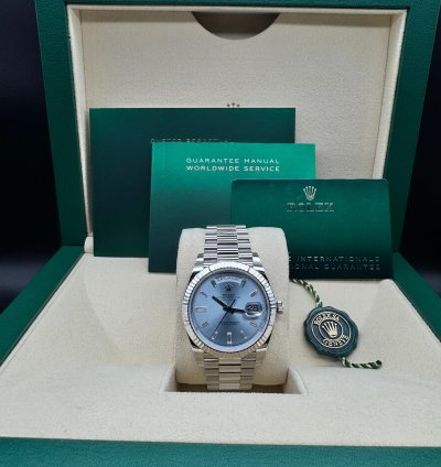 Rolex Day-date 40 Ice Blue Diamond Baguette Dial Unworn
