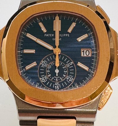 Patek Philippe Nautilus Blue Dial With 2 Tones Rose Gold And Stainless Steel