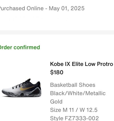 Confirmed Nike Kobe 9 Low Protro Gigi Mambacita Size 11