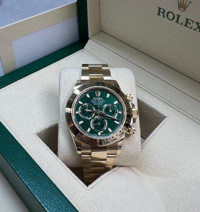 Rolex Daytona Green Dial Yellow Gold John Mayor Full Stickers Barcode And White Ta Discontinued
