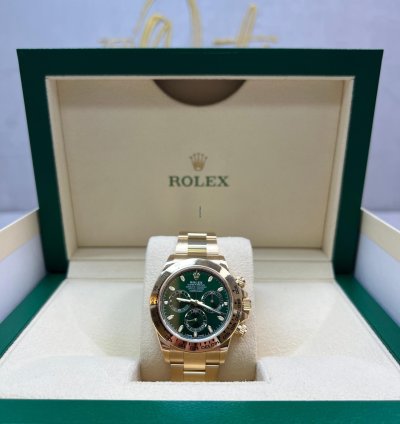 Rolex Daytona Green Dial Yellow Gold John Mayor Full Stickers Barcode And White Ta Discontinued