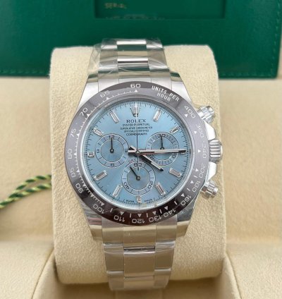 Rolex Daytona In Stock 2021 Daytona Ice Blue Baguette Index 116506 Platinum Oyster Bracelet