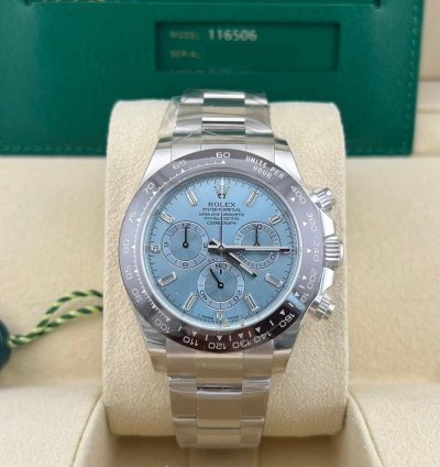 Rolex Daytona In Stock 2021 Daytona Ice Blue Baguette Index 116506 Platinum Oyster Bracelet