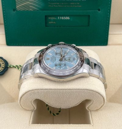 Rolex Daytona In Stock 2021 Daytona Ice Blue Baguette Index 116506 Platinum Oyster Bracelet