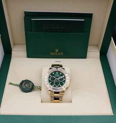 Rolex Daytona In Stock New Full Stickers Daytona Yellow Gold Green Dial Personal Delivery