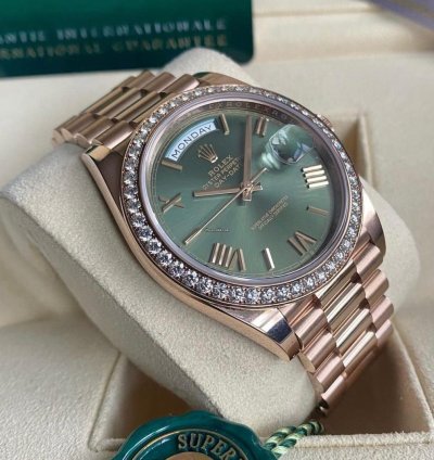 Rolex Day-date 40 New 2022 Day-date 40 228345rbr Green Roman Everose Gold President Diamond