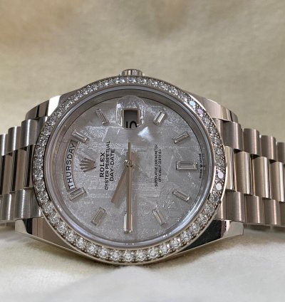 Rolex Day-date 40 New 2022 Day-date 40 White Gold President Meteorite Baguette Dial Diamond-set Bezel