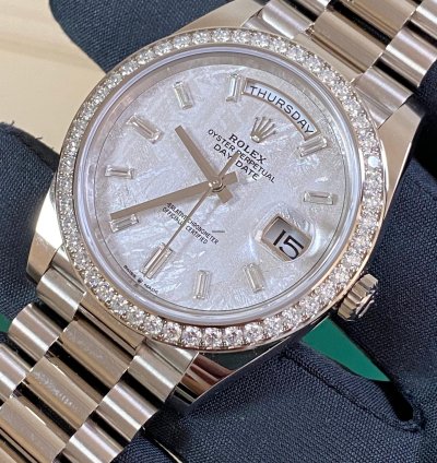 Rolex Day-date 40 New 2022 Day-date 40 White Gold President Meteorite Baguette Dial Diamond-set Bezel