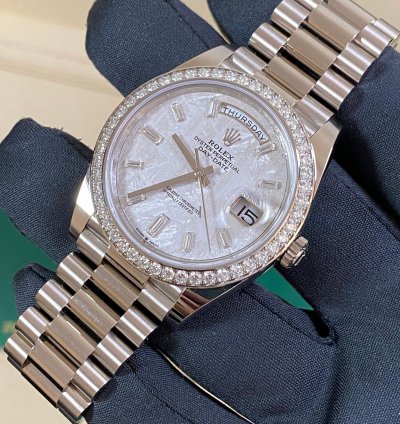 Rolex Day-date 40 New 2022 Day-date 40 White Gold President Meteorite Baguette Dial Diamond-set Bezel
