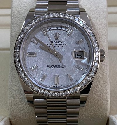 Rolex Day-date 40 New 2022 Day-date 40 White Gold President Meteorite Baguette Dial Diamond-set Bezel