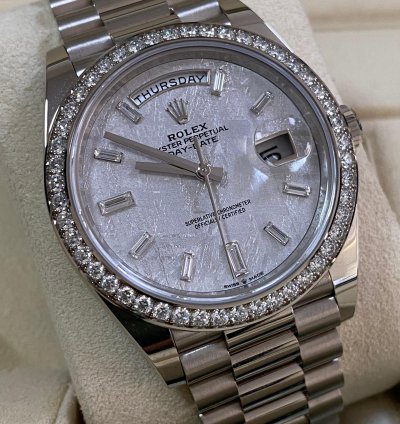 Rolex Day-date 40 New 2022 Day-date 40 White Gold President Meteorite Baguette Dial Diamond-set Bezel