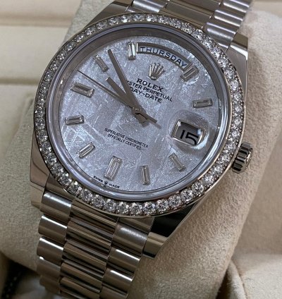 Rolex Day-date 40 New 2022 Day-date 40 White Gold President Meteorite Baguette Dial Diamond-set Bezel