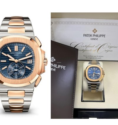 Patek Philippe Nautilus Chronograph Date 40 5mm Rose Gold Steel Blue Dial 5980 1ar-001