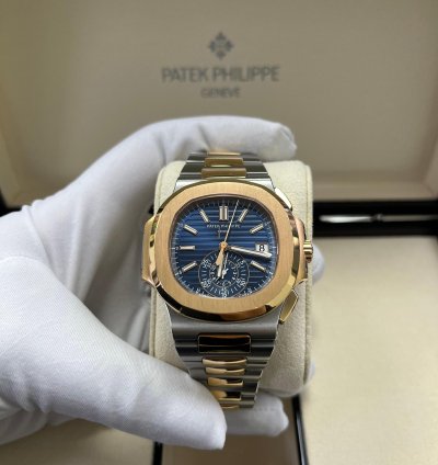 Patek Philippe Nautilus Chronograph Date 40 5mm Rose Gold Steel Blue Dial 5980 1ar-001