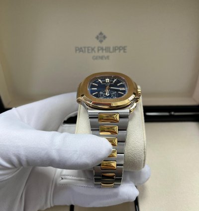 Patek Philippe Nautilus Chronograph Date 40 5mm Rose Gold Steel Blue Dial 5980 1ar-001