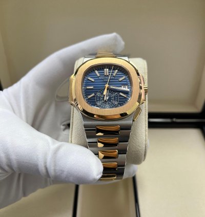 Patek Philippe Nautilus Chronograph Date 40 5mm Rose Gold Steel Blue Dial 5980 1ar-001