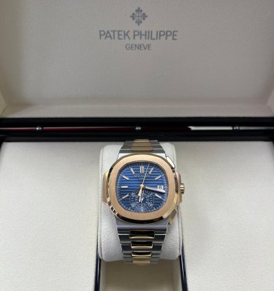 Patek Philippe Nautilus Chronograph Date 40 5mm Rose Gold Steel Blue Dial 5980 1ar-001