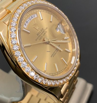 Rolex Day-date 40 New 2023 Unworn Day-date 40 President Yellow Gold Champagne Index Dial Diamond-set Bezel