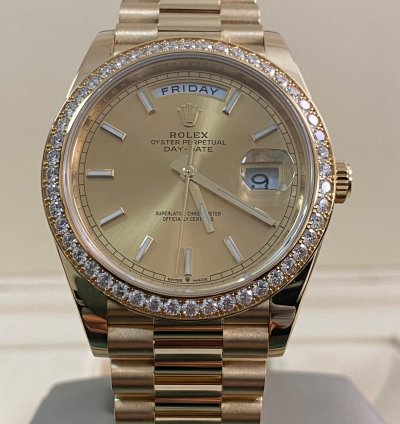 Rolex Day-date 40 New 2023 Unworn Day-date 40 President Yellow Gold Champagne Index Dial Diamond-set Bezel