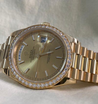 Rolex Day-date 40 New 2023 Unworn Day-date 40 President Yellow Gold Champagne Index Dial Diamond-set Bezel