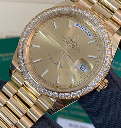 Rolex Day-date 40 New 2023 Unworn Day-date 40 President Yellow Gold Champagne Index Dial Diamond-set Bezel