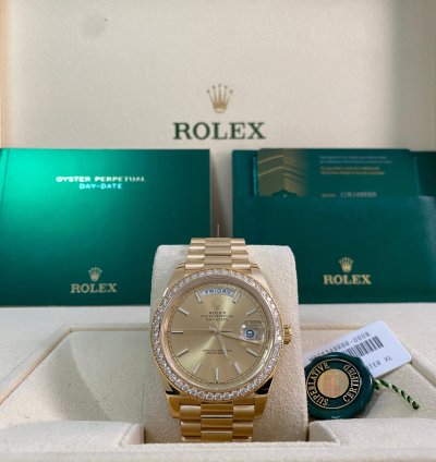 Rolex Day-date 40 New 2023 Unworn Day-date 40 President Yellow Gold Champagne Index Dial Diamond-set Bezel