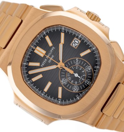Patek Philippe Nautilus Chronograph Rose Gold 18k Black Dial Ref 5980 1r-001 Full Set