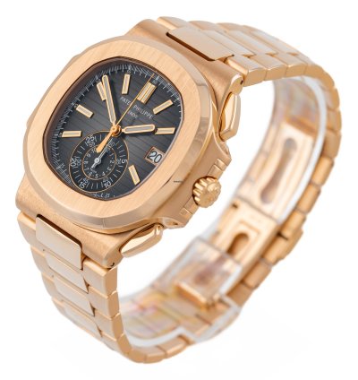 Patek Philippe Nautilus Chronograph Rose Gold 18k Black Dial Ref 5980 1r-001 Full Set