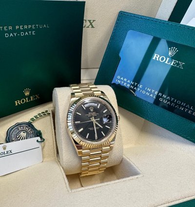 Rolex Day-date 40 New 2024 Black Index Dial Yellow Gold Fluted Bezel President Bracelet