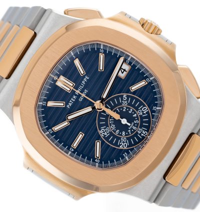 Patek Philippe Nautilus Chronograph Steel Rose Gold 18k Blue Dial Ref 5980 1ar-001 Full Set