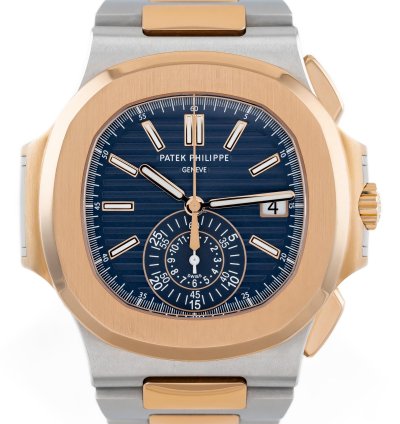 Patek Philippe Nautilus Chronograph Steel Rose Gold 18k Blue Dial Ref 5980 1ar-001 Full Set