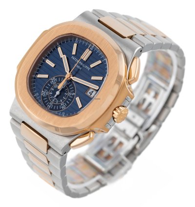 Patek Philippe Nautilus Chronograph Steel Rose Gold 18k Blue Dial Ref 5980 1ar-001 Full Set