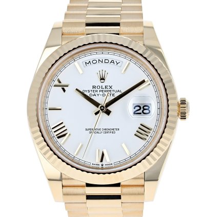 Rolex Day-date 40 New 2025 228238 White Roman President Yellow Gold