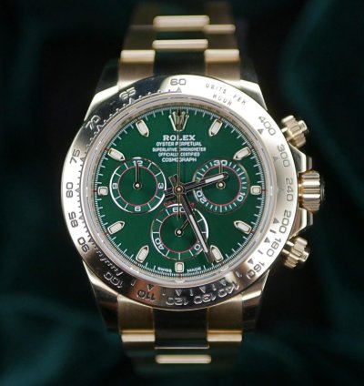 Rolex Daytona Mint Complete Set Daytona John Mayer 18k Yellow Gold Green Dial 116508