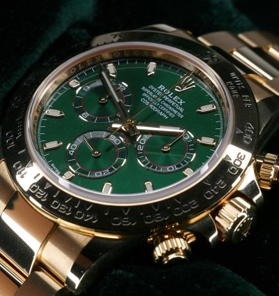 Rolex Daytona Mint Complete Set Daytona John Mayer 18k Yellow Gold Green Dial 116508