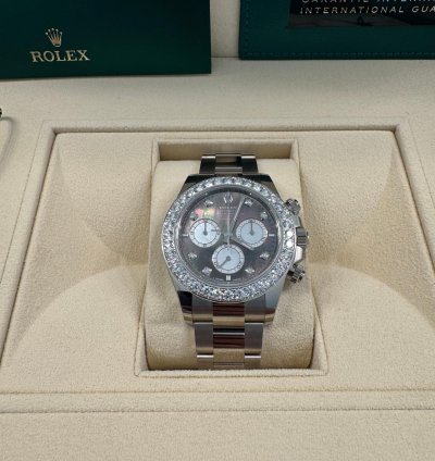 Rolex Daytona Mother Of Pearl Cosmograph Daytona Diamond Mother New December 2024 Diamond Panda White Tag Full Set