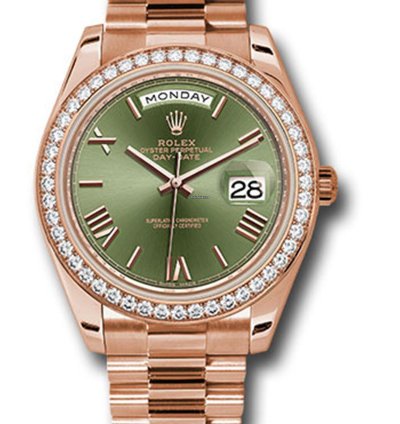 Rolex Day-date 40 New Day-date 40 Rose Gold 228345 Diamond Bezel Olive Green Roman Dial President Bracelet